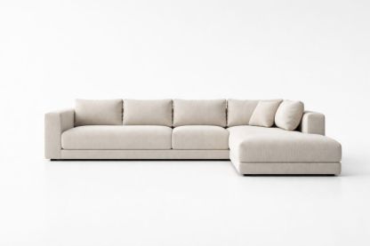 L-Shaped Beige Sectional Sofa Chenille Fabric Upholstery