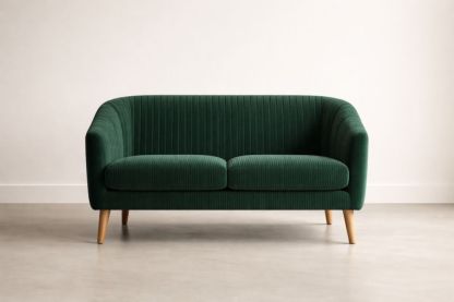 Green Velvet Two-Seater Sofa with Wood Legs