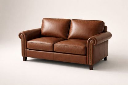 Brown Leather Loveseat Two-Seater Sofa with Rolled Arms 150x90x85 cm