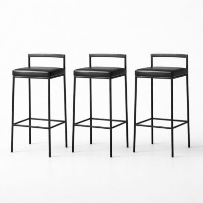Set of 3 Black Metal and Faux Leather Bar Stools
