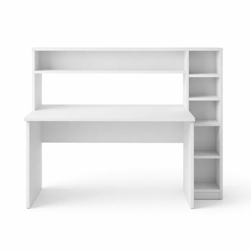 White Desk with Hutch Shelving Unit MDF 120x50x150 cm