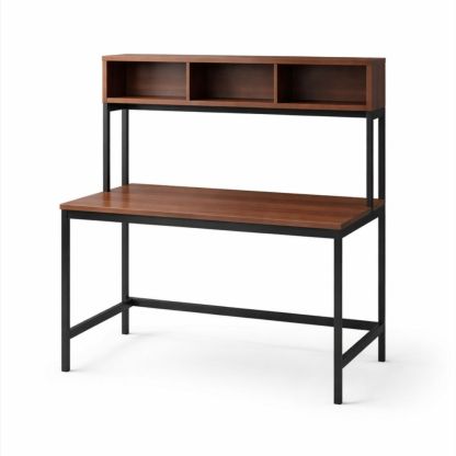 Wooden office desk with shelves and metal frame, 120 cm × 50 cm × 130 cm, brown