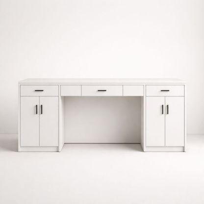 White MDF Executive Desk with Drawers and Cabinets