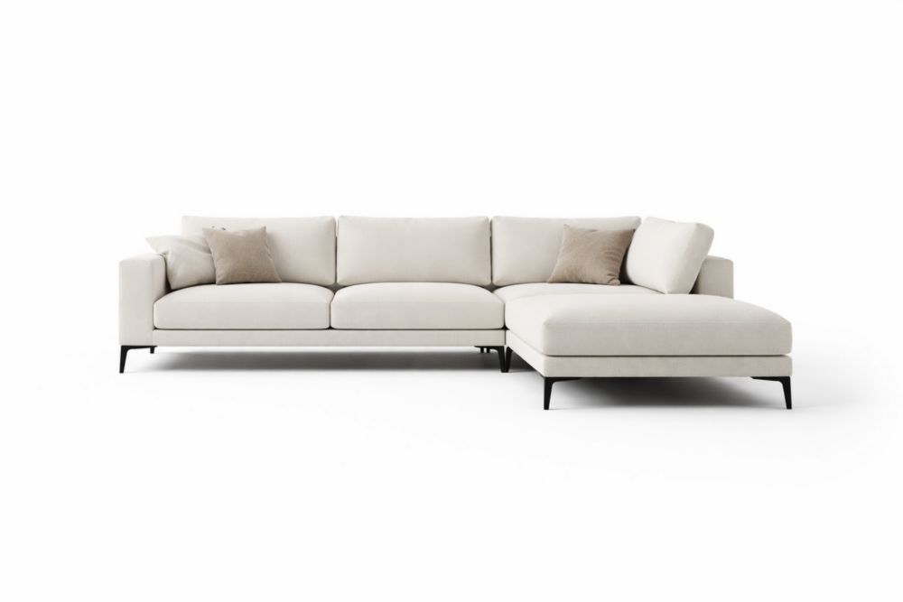 Sectional Fabric Sofa L-Shaped Beige with Metal Legs 320cm