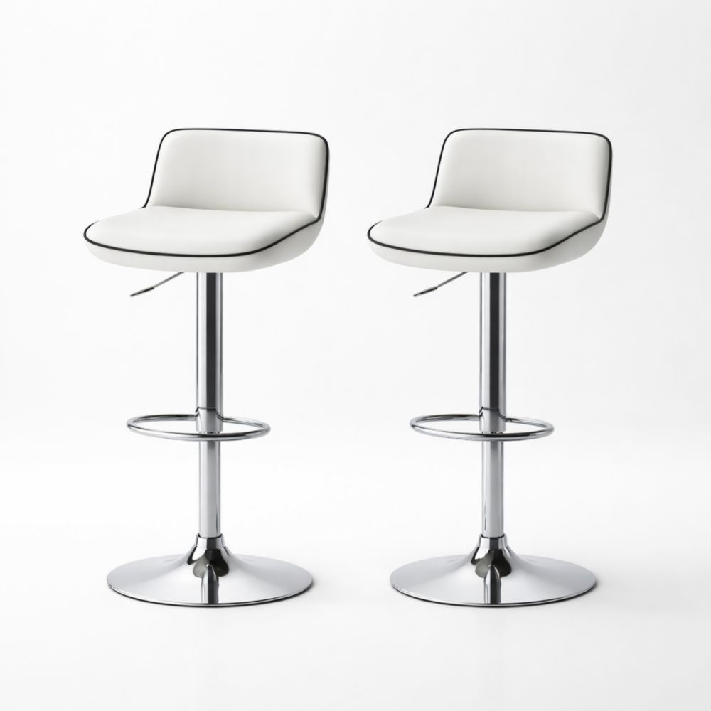 Set of 2 Adjustable Swivel Bar Stools with White Faux Leather and Chrome Base