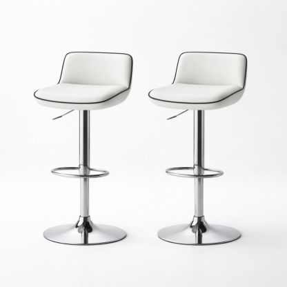 Set of 2 Adjustable Swivel Bar Stools with White Faux Leather and Chrome Base