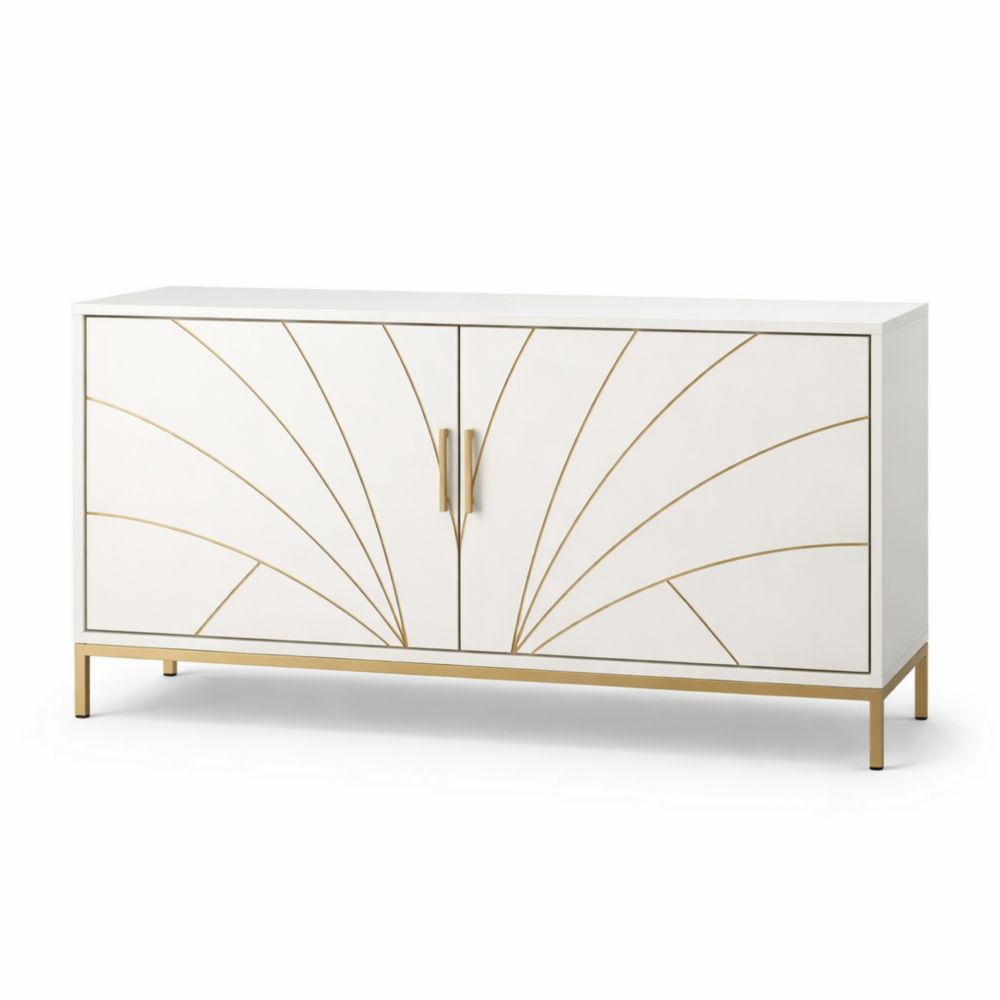 White MDF Sideboard with Gold Accents and Metal Base 140cm