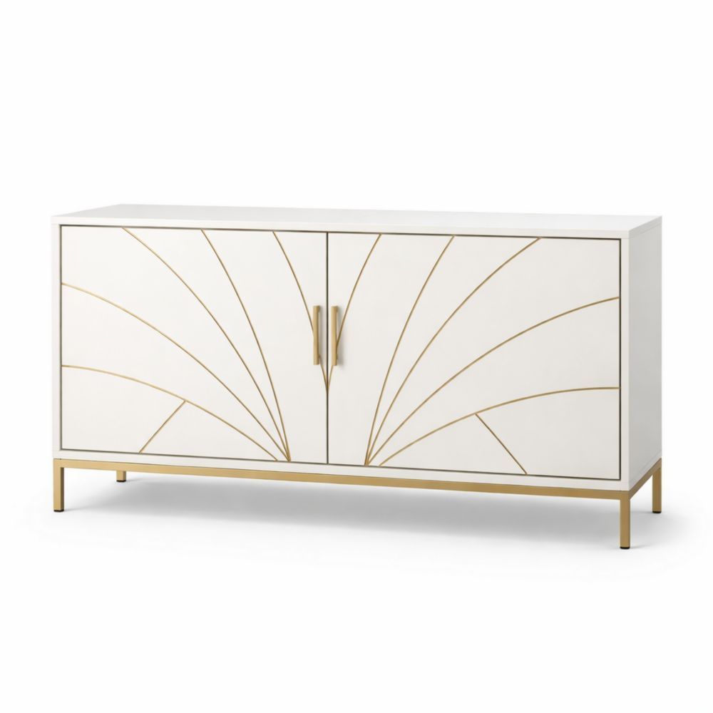 White MDF Sideboard with Gold Accents and Metal Base 140cm