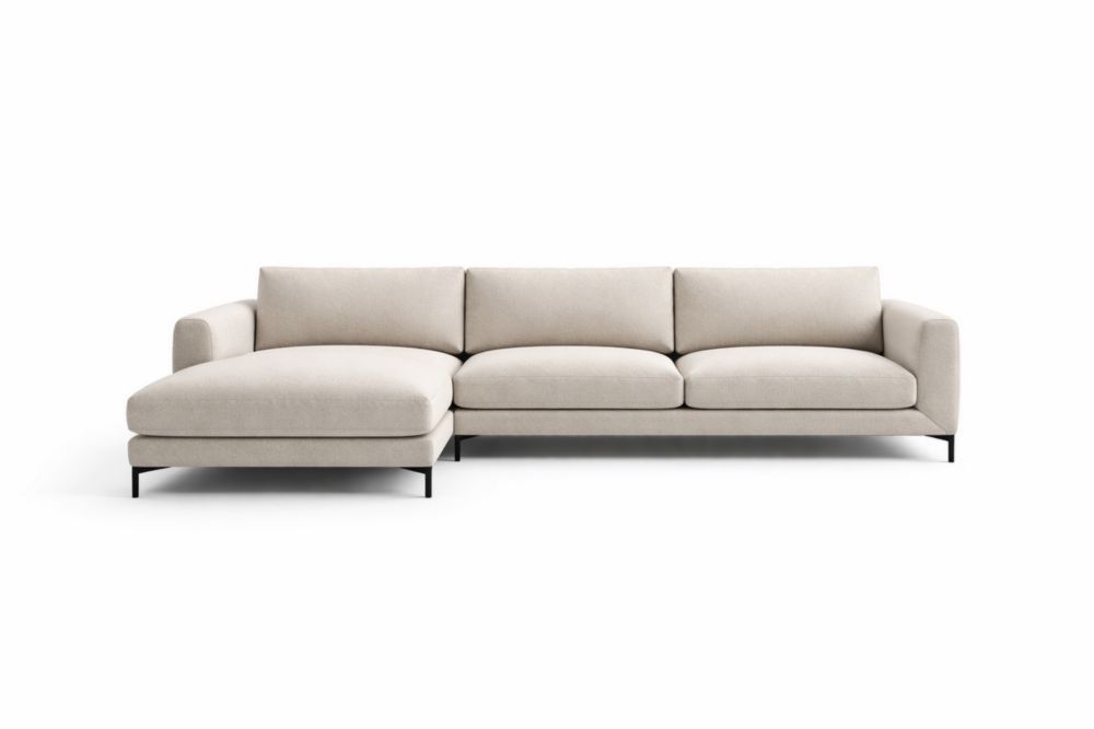 Beige Fabric Sectional Sofa with Metal Legs
