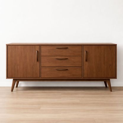 Walnut Wood Veneer Sideboard with Drawers and Cabinets, 150cm x 45cm x 80cm