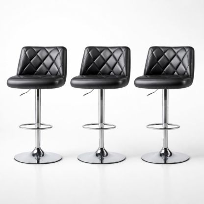 Set of 3 Adjustable Swivel Bar Stools Faux Leather and Chrome Base Black