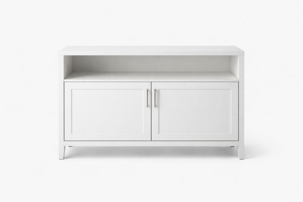 MDF Storage Cabinet White with Open Shelf and Two Doors