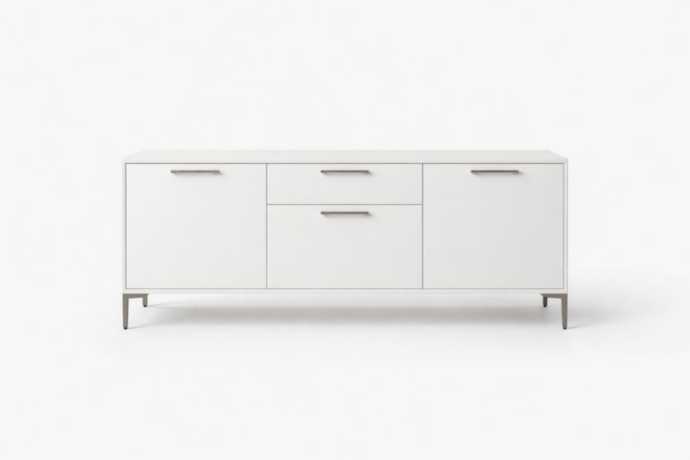 White Rectangular Sideboard with Metal Base