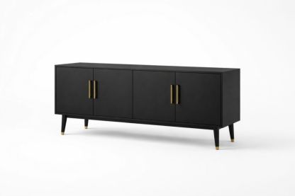 Black Rectangular MDF Wood Sideboard with Brass Handles and Four Doors