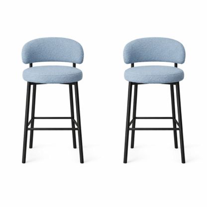 Set of 2 Blue Boucle Bar Stools with Black Metal Frame - Height 94cm