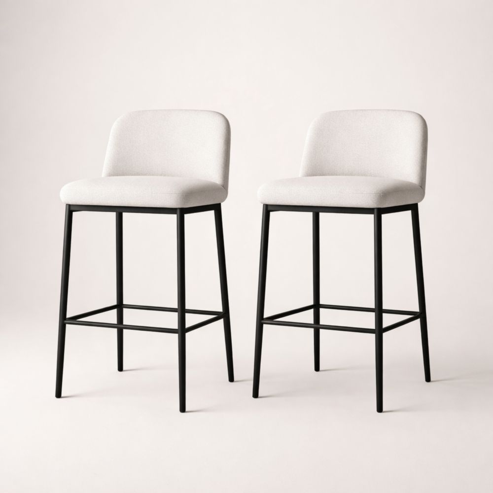 Set of 2 Light Grey Polyester Bar Stools with Black Metal Legs