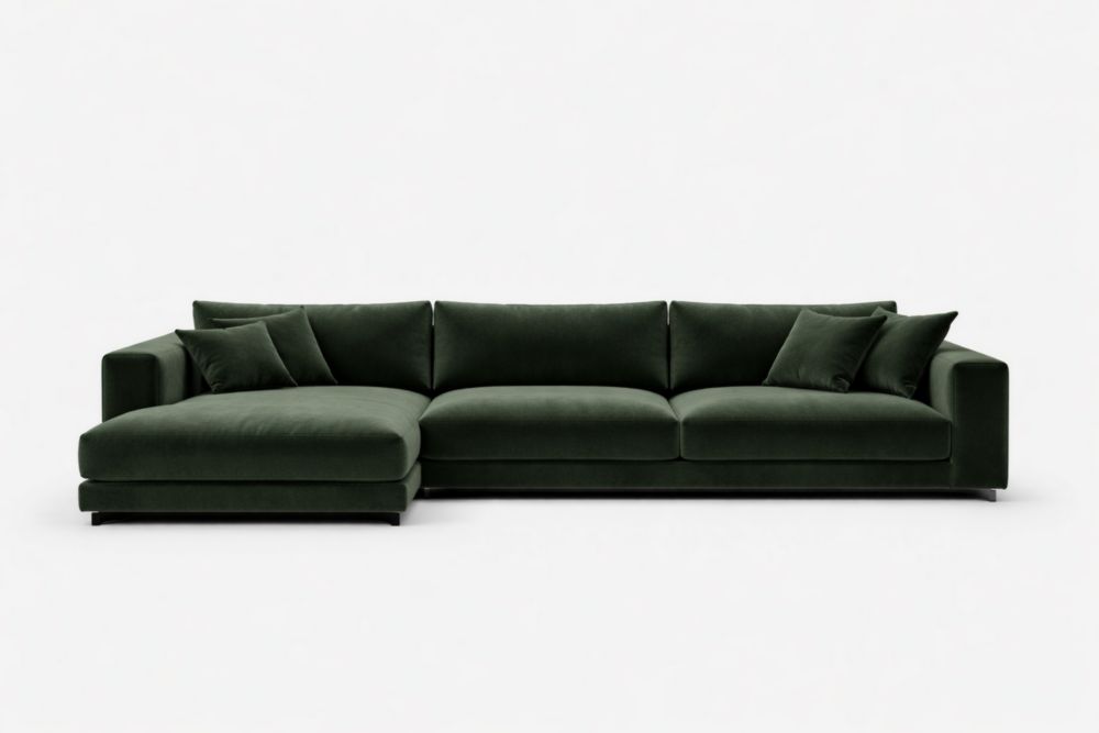 L-Shaped Dark Green Velvet Sectional Sofa 300cm