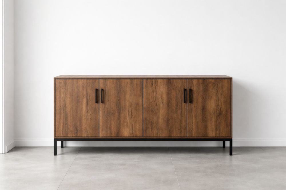 Wooden Sideboard Cabinet with Metal Legs Brown 160cm x 40cm x 80cm