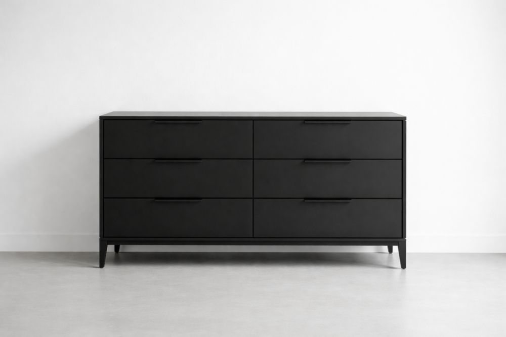 Black 6-Drawer Solid Wood Dresser