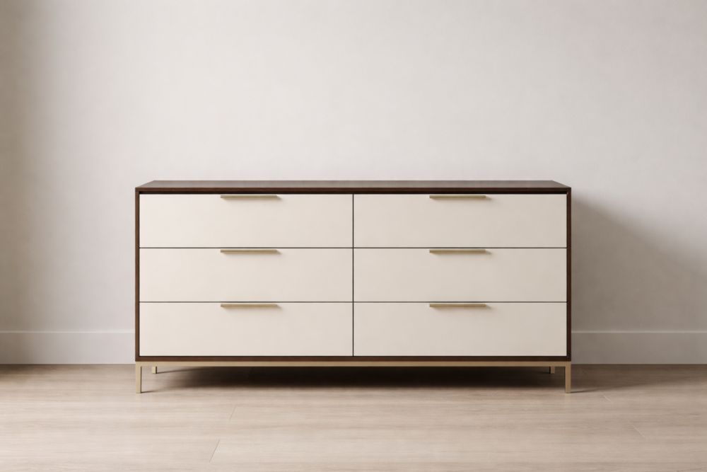Wood Dresser with Six Drawers Brown/Cream 160cm x 45cm x 80cm