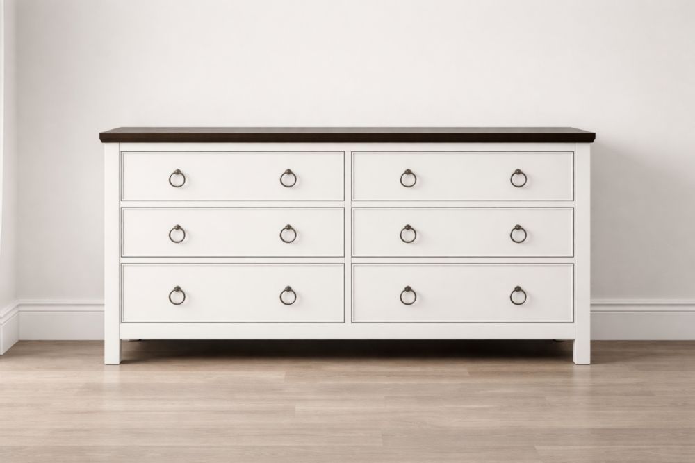 Wooden 6-Drawer Dresser White and Dark Brown
