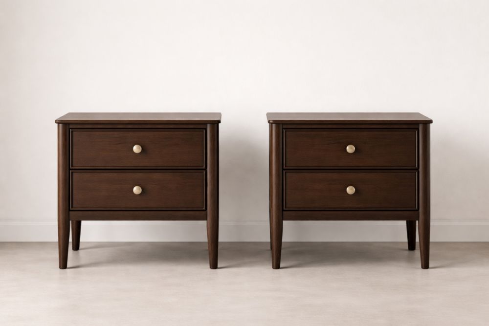 Set of 2 Dark Brown Solid Wood 2-Drawer Nightstands