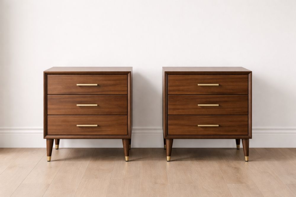 Wood Nightstand Set with 3 Drawers Brown 60cm x 40cm x 66cm