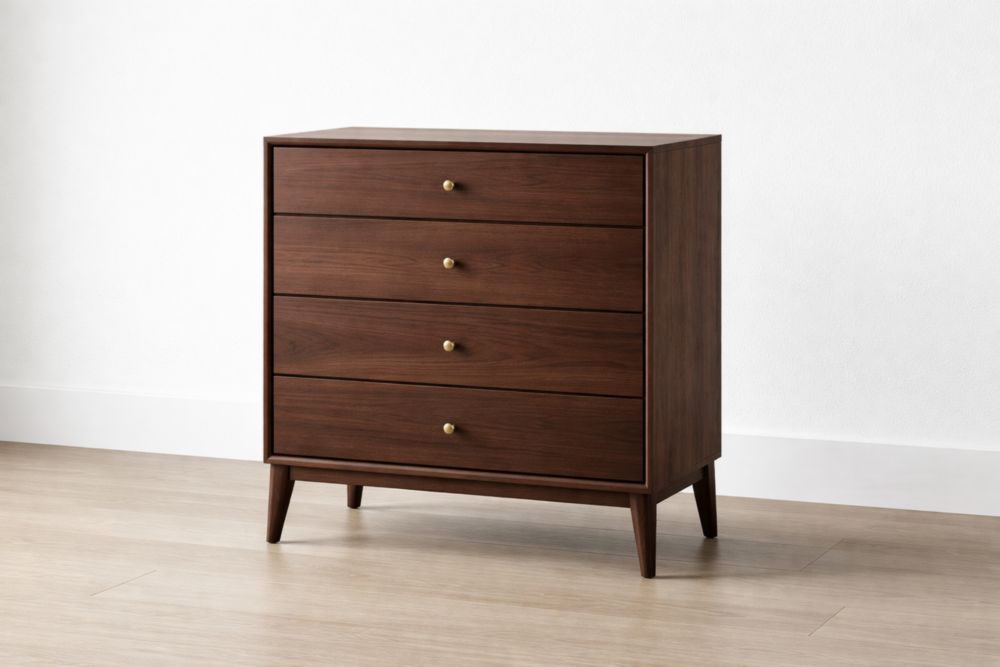 4-Drawer Dark Wood Veneer Chest