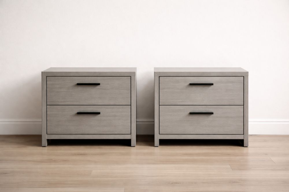 2 Piece Grey Engineered Wood Nightstand Set with 2 Drawers