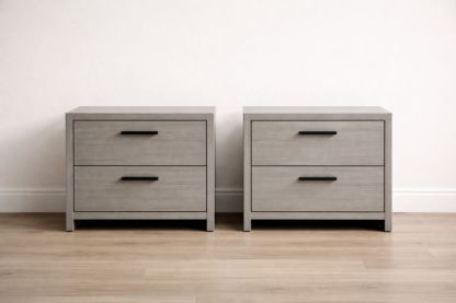 2 Piece Grey Engineered Wood Nightstand Set with 2 Drawers