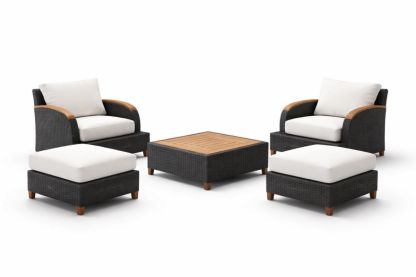 Wicker Lounge Chair and Ottoman Set with Teak Accents Black