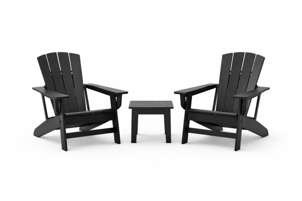 Outdoor Adirondack Chair and Table Set Black Polywood 3-Piece