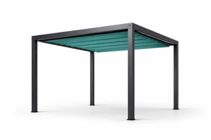 Outdoor Aluminum Pergola with Polyester Canopy and Adjustable Louvers 300cm x 300cm x 250cm Black/Teal