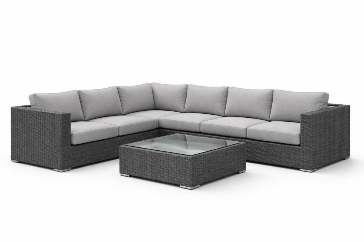 Outdoor Sectional Sofa Set with Coffee Table Wicker Frame Gray Cushions