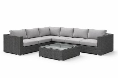 Outdoor Sectional Sofa Set with Coffee Table Wicker Frame Gray Cushions