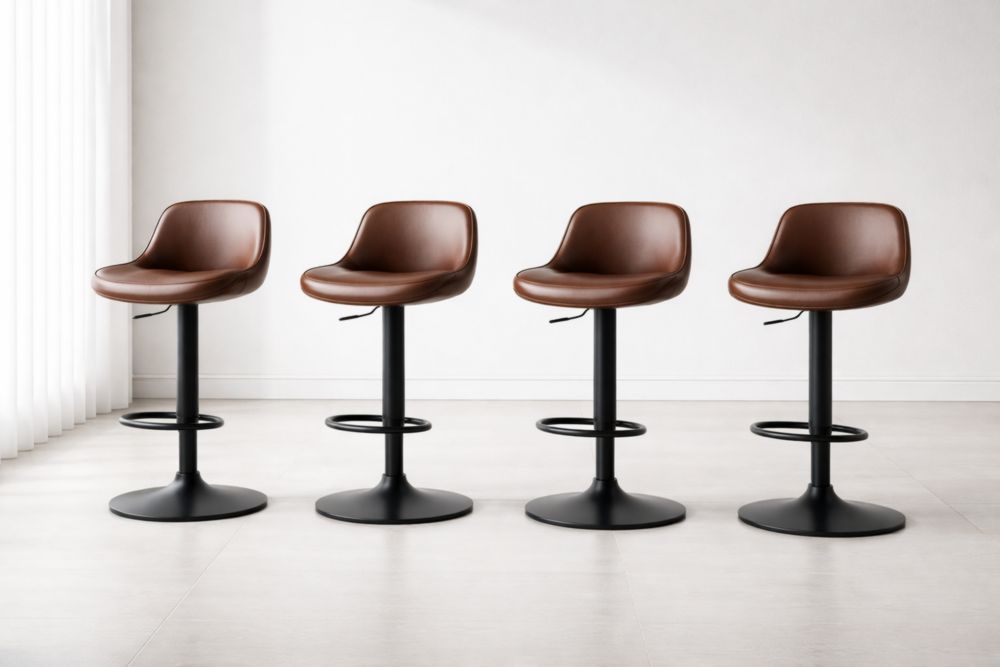 Set of 4 Adjustable Swivel Bar Stools Brown Faux Leather with Footrest