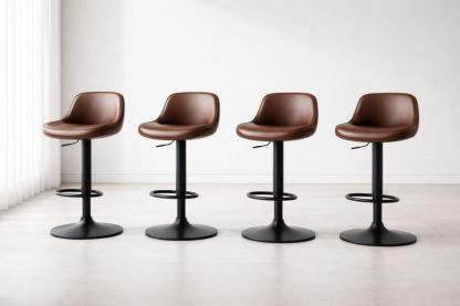 Set of 4 Adjustable Swivel Bar Stools Brown Faux Leather with Footrest