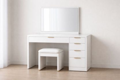 White Vanity Set with Mirror and Stool MDF and Foam