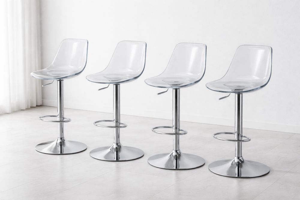 Adjustable Clear Acrylic Bar Stools Set of 4 with Swivel Chrome Base