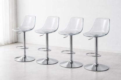 Adjustable Clear Acrylic Bar Stools Set of 4 with Swivel Chrome Base