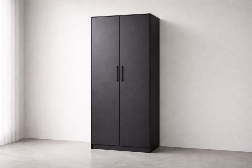 Two-Door Wardrobe Particle Board Matte Finish 180x80x50 cm Black