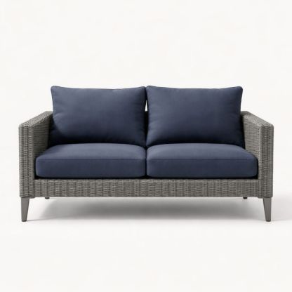 Wicker Loveseat with Navy Polyester Cushions 140 cm