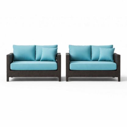 PE Rattan Loveseat Set with Blue Cushions Two-Piece