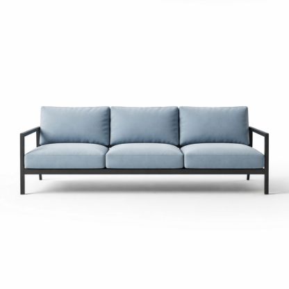 Outdoor Three-Seat Sofa Steel Frame Foam Cushions Light Blue 190cm