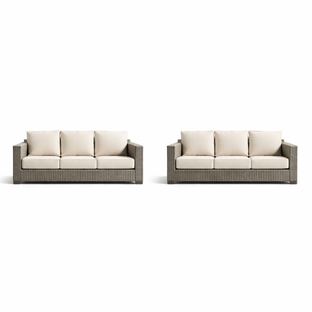 Outdoor Sofa Set Polyethylene Rattan with Cushions Beige/Gray 233cm - Set of 2
