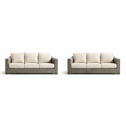 Outdoor Sofa Set Polyethylene Rattan with Cushions Beige/Gray 233cm - Set of 2