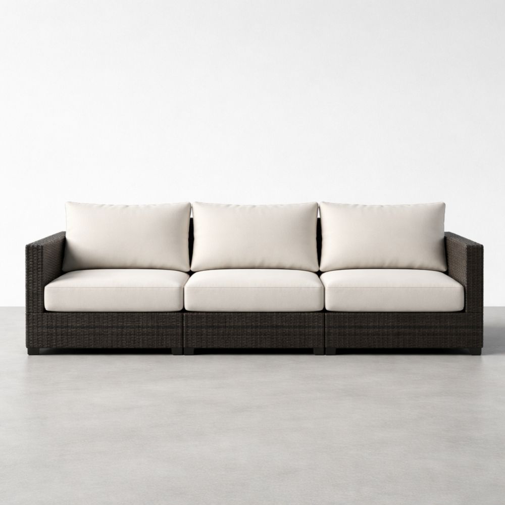 Outdoor Sectional Sofa 3-Seater PE Rattan Aluminum Frame Beige Cushions