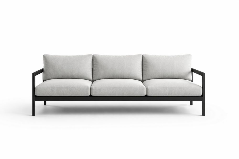 Outdoor Aluminum Frame Sofa Three-Seater Light Gray Cushions 213cm