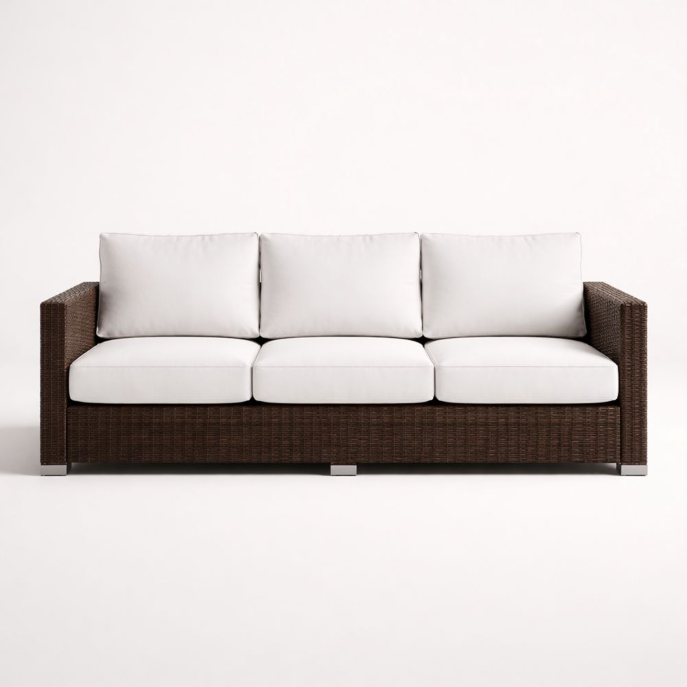 Outdoor Rattan Sofa with Cushions 3-Seater Brown/White 210x85x75 cm