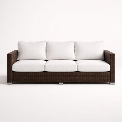 Outdoor Rattan Sofa with Cushions 3-Seater Brown/White 210x85x75 cm
